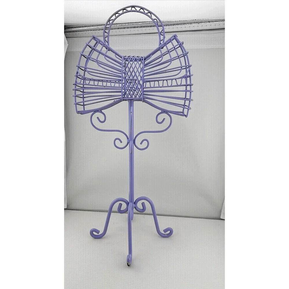 Vintage 1990 Metal Wire Purple Bow Shaped Jewelry Stand 15.5